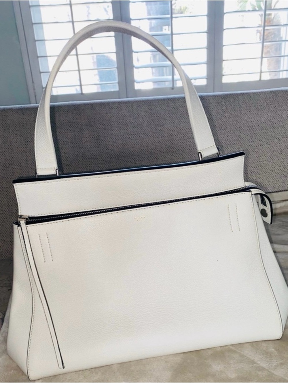 Celine Edge bag White Leather Tote with Black Trim